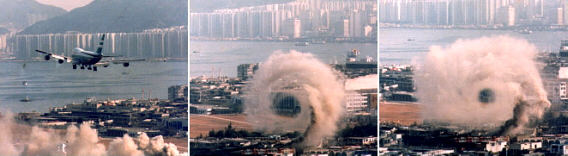 Der Effekt eines landenden Jumbo-Jets auf den Rauch eines Brandes