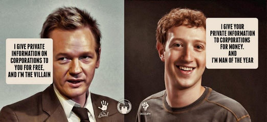 Assange (Wikileaks) und Zuckerberg (Facebook)